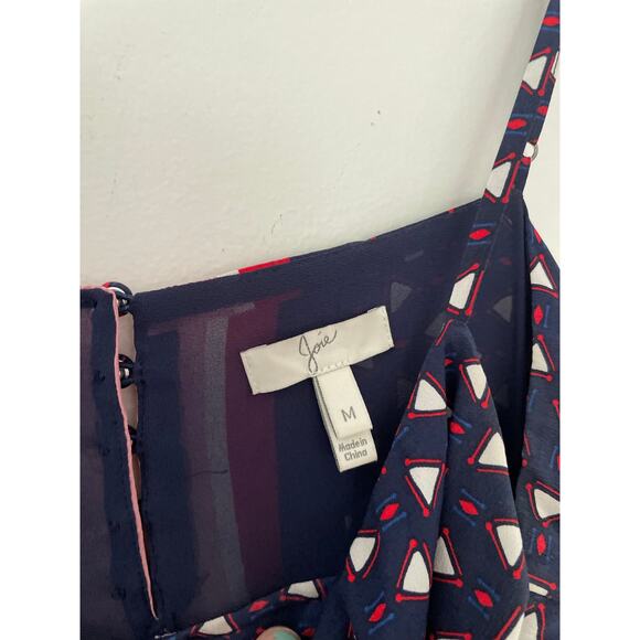 Joie Seia Handkerchief Dress Medium Navy Blue Silk Midi Triangle Print Casual - Picture 10 of 10